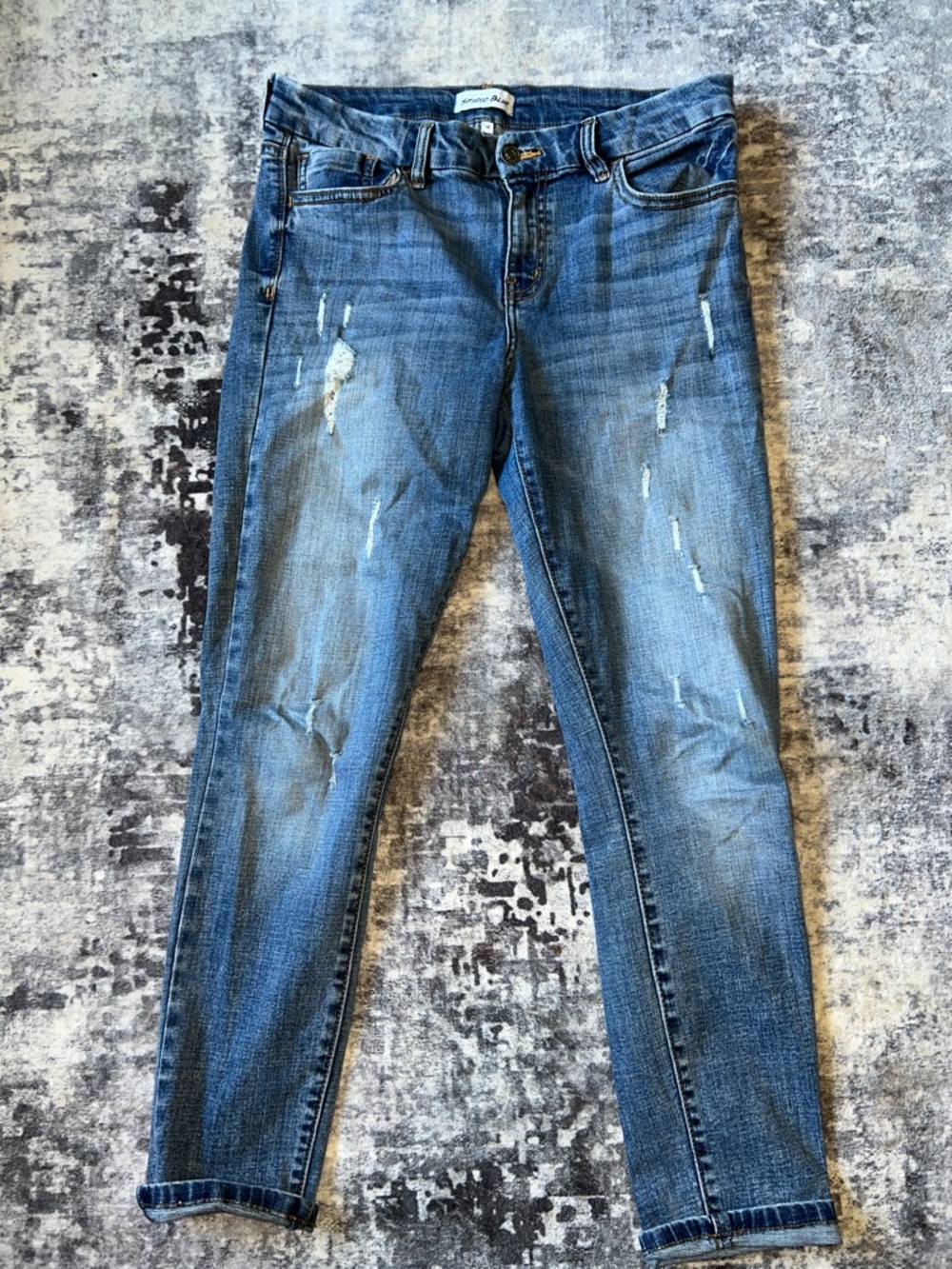 Distressed Blue Ankle Jeans - Women's Cropped Denim